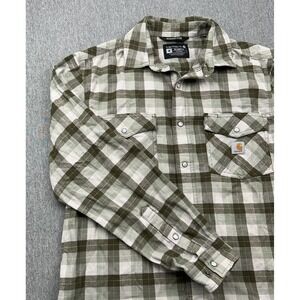 Carhartt Rugged Relax Flannel Shirt‎ Pearl Snap Men's Medium Green Plaid 104914